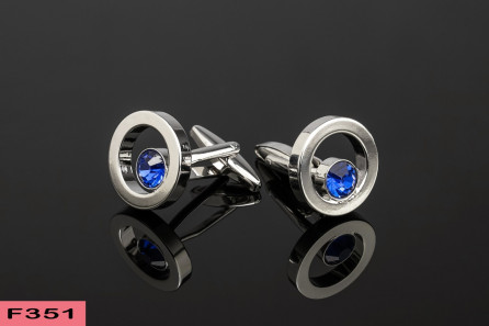 Silver Circle with Blue Diamond Cufflinks